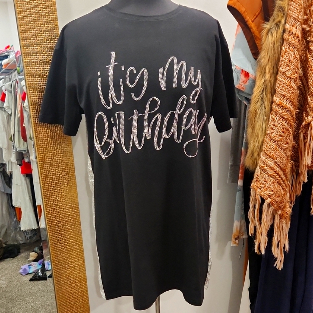 Black 'It's My Birthday' T-Shirt Dress